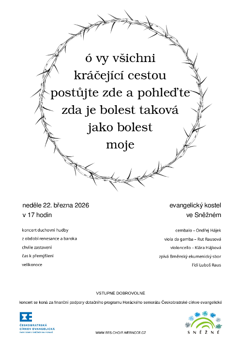 koncert duchovní hudby evangelický kostel ve Sněžném 22. 3. 2026